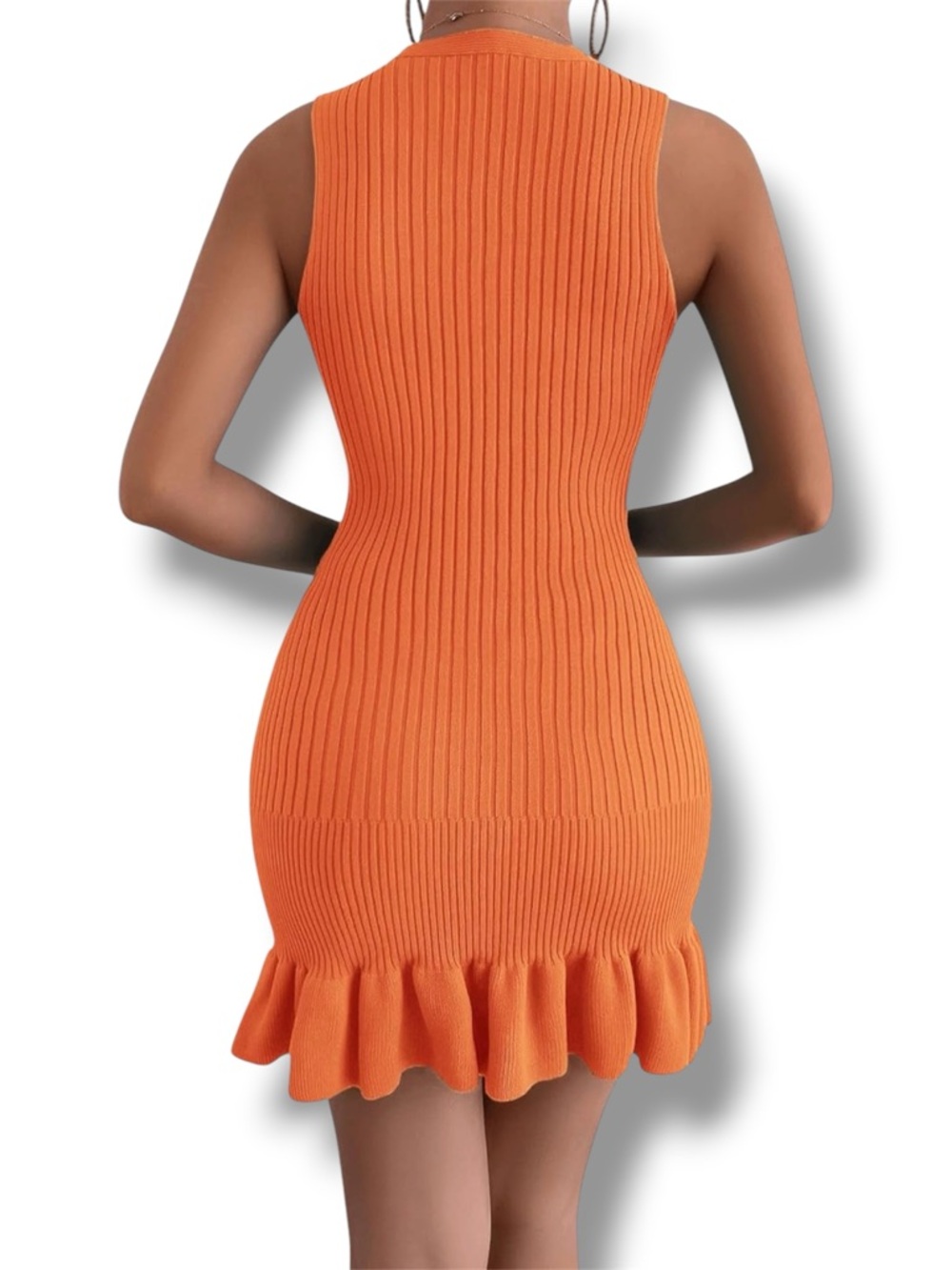 Sleeveless Ribbed Knit Ruffle Hem Dress - M - Picture 3 of 5